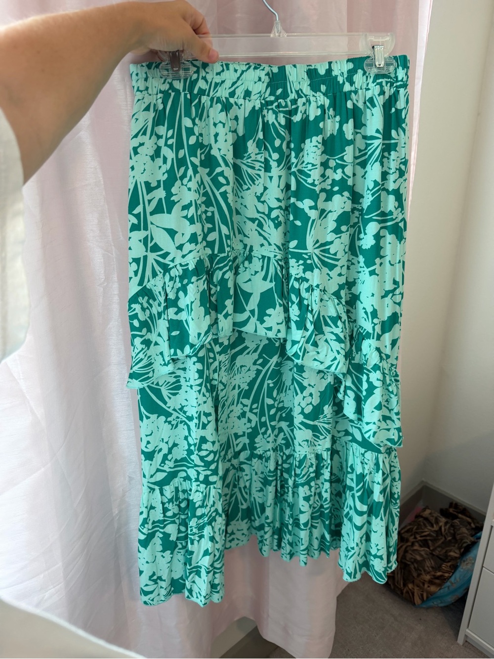 Pink Lily Teal & Mint Floral Tiered Midi Skirt